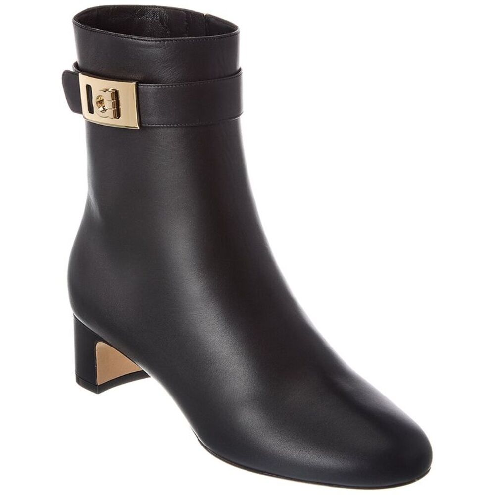 Ferragamo Hug Buckle Leather Bootie, Black